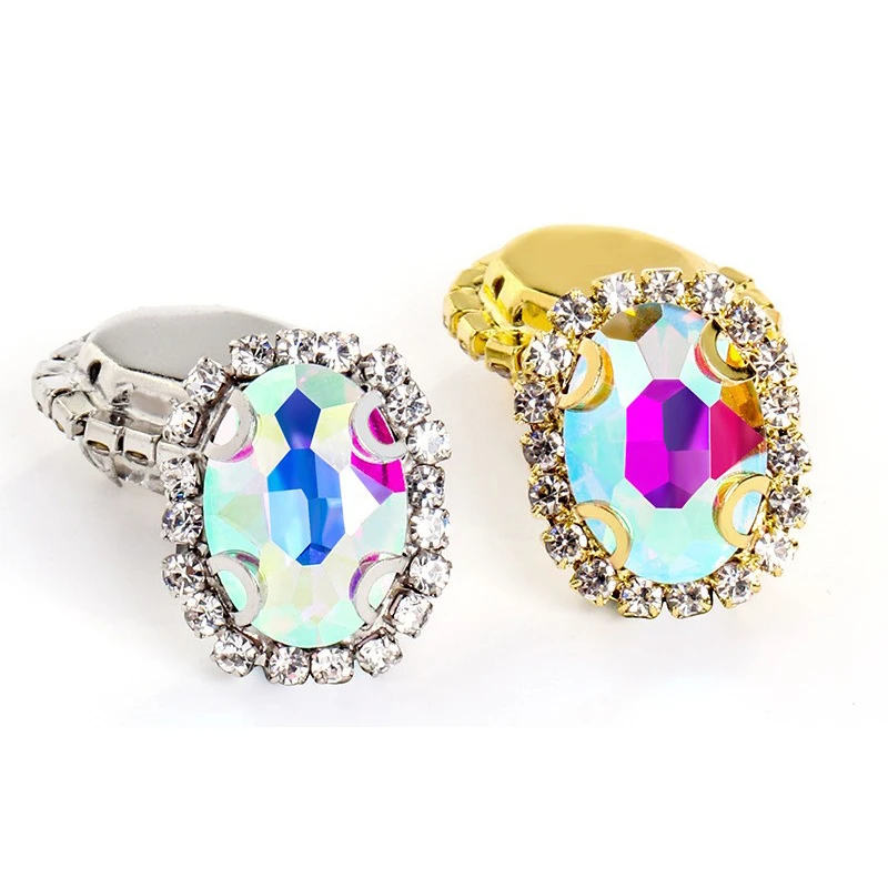 Wholesale Oval Shape Glass DIY Crystal Rhinestone With Cup Chain Claws Pointback Diamond Sew On Stones For garment accessories