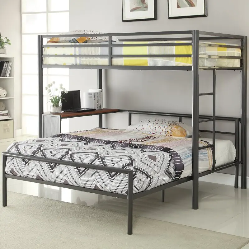 
Commercial steel tube frame triple decker bunk bed detachable bedroom furniture with table for adult 