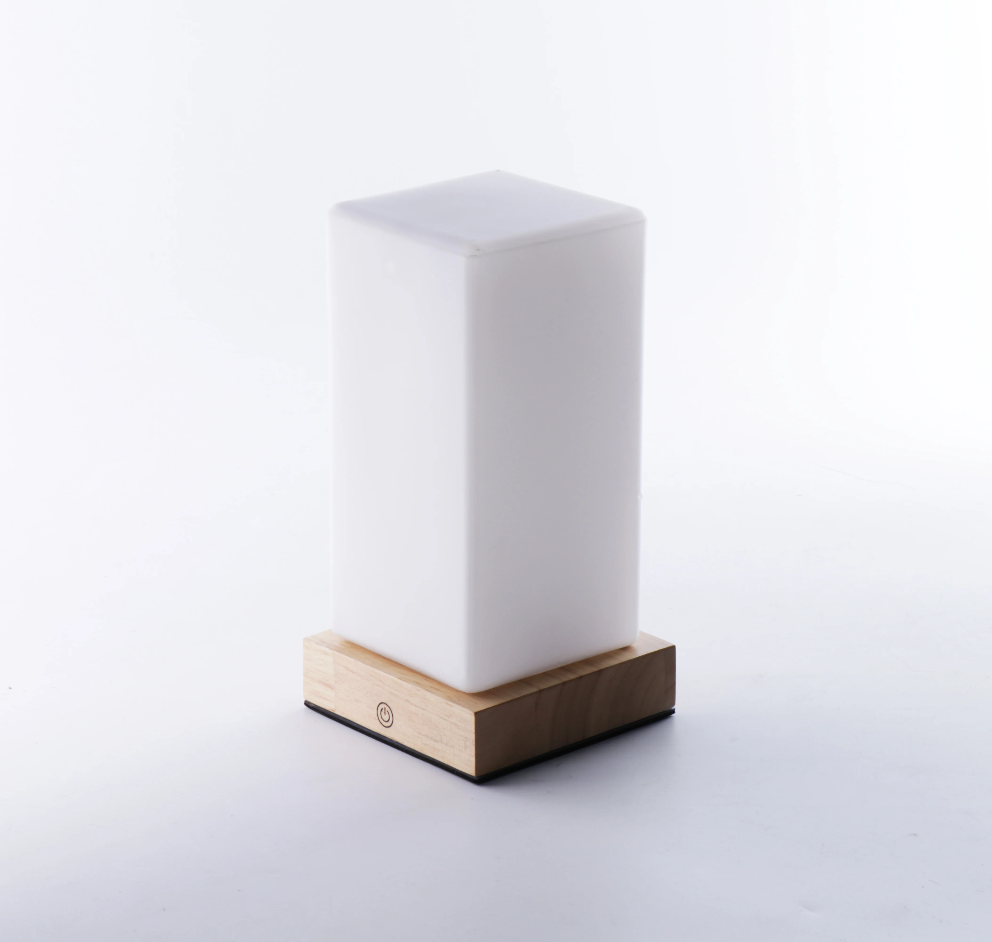 Latest style walnut color led portable wooden base glass night light dark wood table lamp