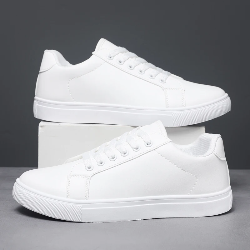 Big Size 14 Flat Walking Shoes Pure Color Breathable Lace-up PU Sneakers Casual Sports Shoes for Men Low Price