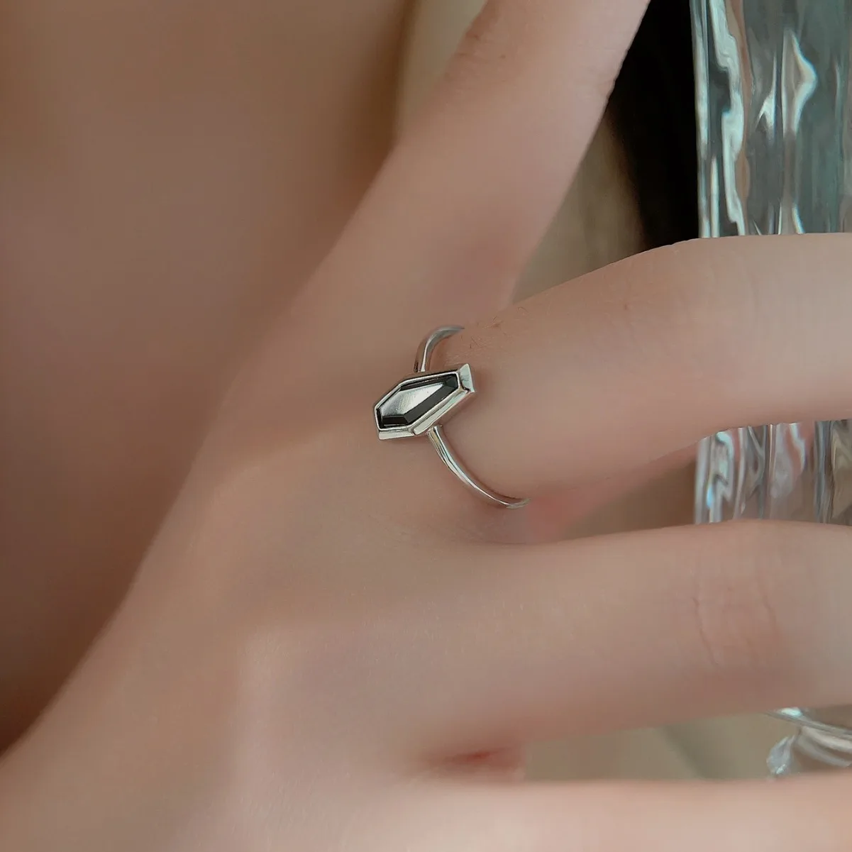 2024 Vintage Gothic Black Agate Coffin Rings S925 Sterling Silver Halloween Party Jewelry Gifts for Women