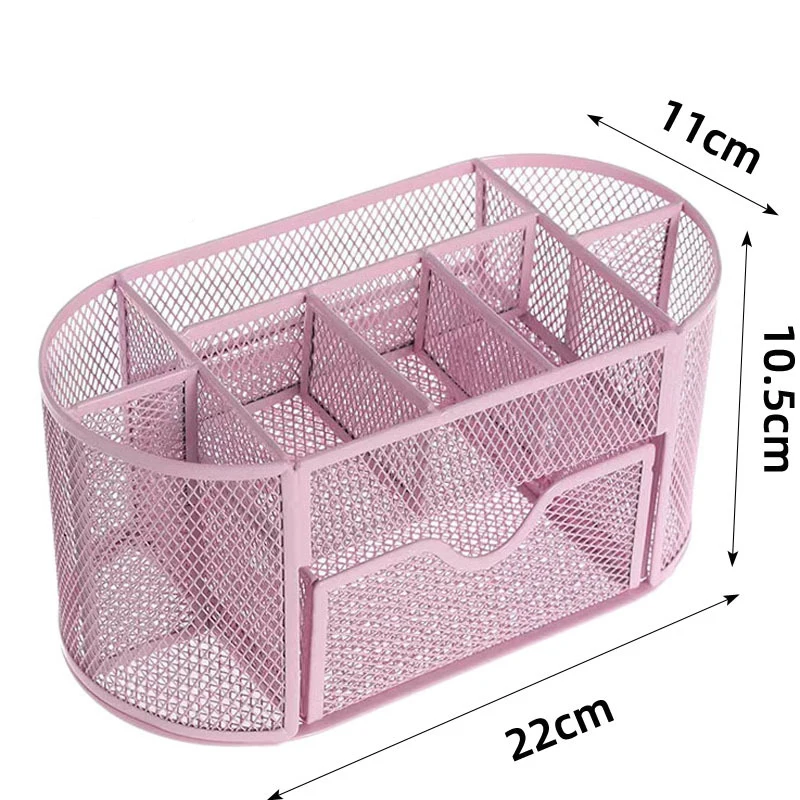 Metal Pen Stand Pencil Holder Mesh Organizer Desktop Organiser Storage with Removable Drawer