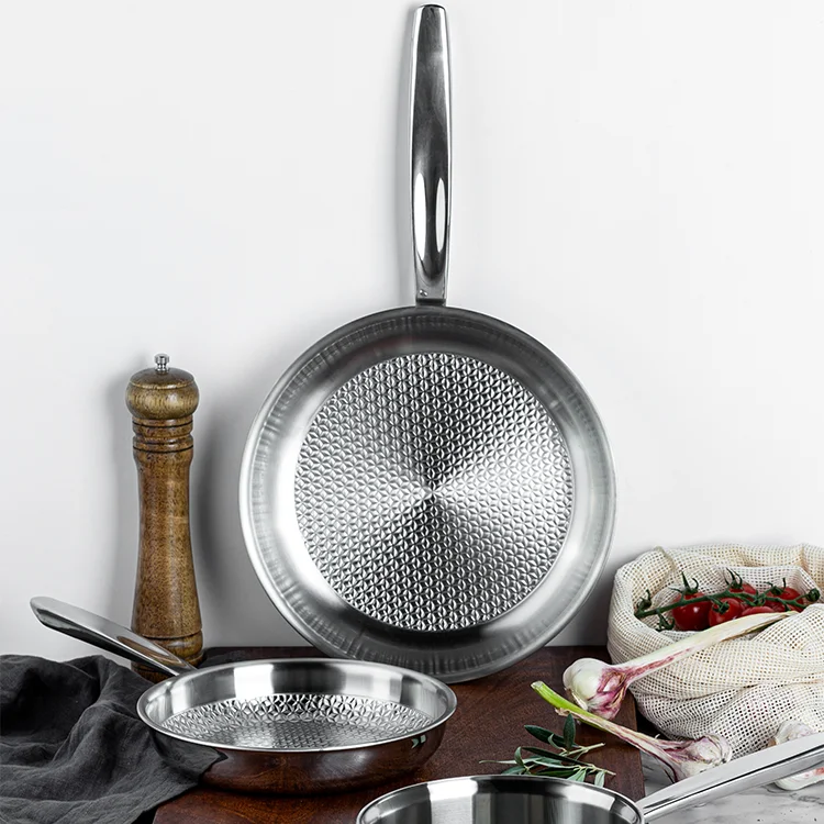 High Quality ODM Embossed 3ply Stainless Steel Frypan Durable Nonstick Fry Pan Saute Pans