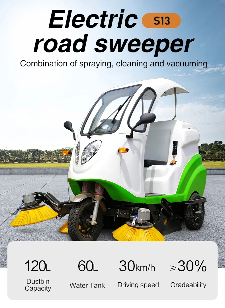 Industrial Floor Sweeper Driving On Sweeper Driveway Street Road Cleaning Equipment