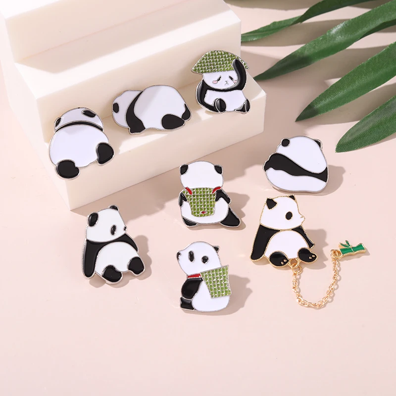 Panda with Bamboo Hat Enamel Pin Chinese Near Brooches Animal Metal Badges Bag Clothespins Up Jewelry Gift for Panda Lover