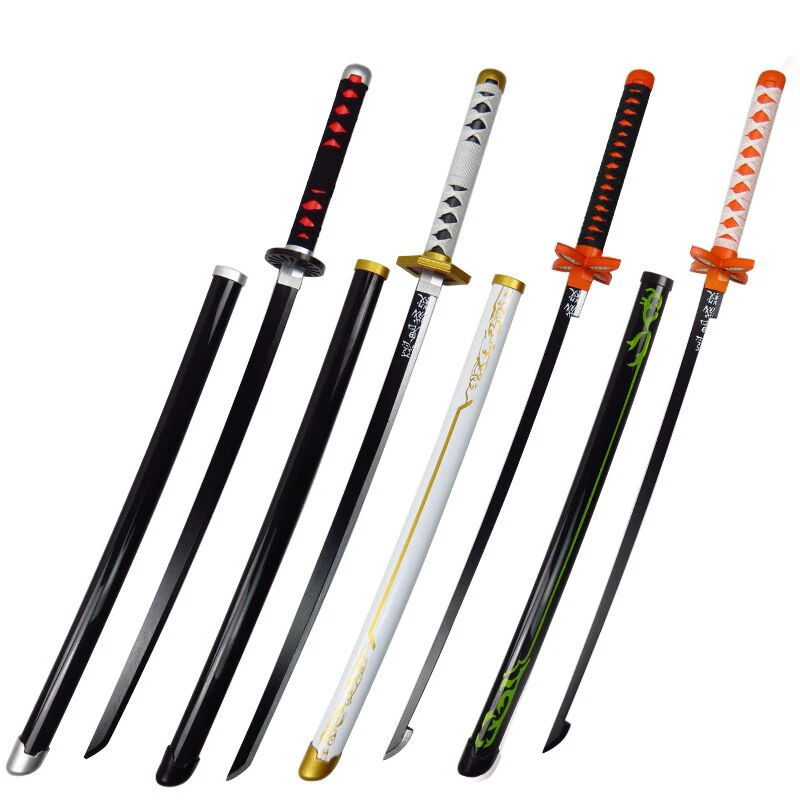 104 cm Katana Swords Demon Slayer Abs Bamboo Wooden Samura Sword Anime Cosplay Props Weapon Toy