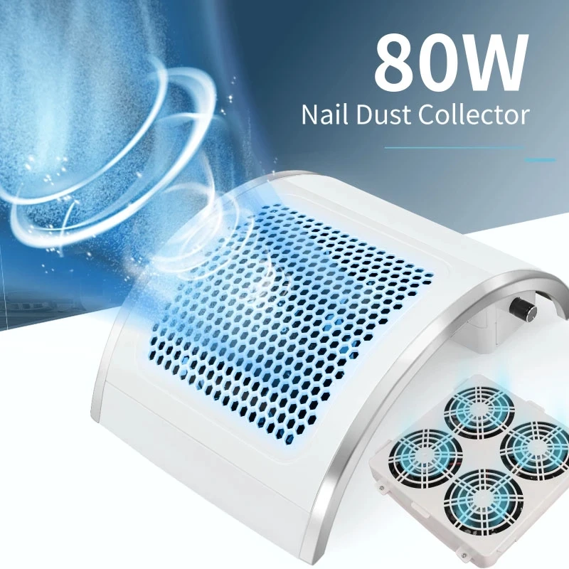 Powerful Nail Suction Dust Collector Low Noisy 4 Fans Strong Nail Vacuum Cleaner with 2 Dust Collecting Bag Nail Art Equipment