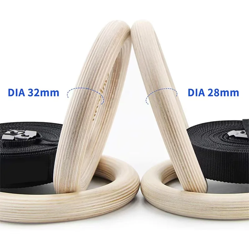 Fashional Designs 32mm Nylon Gym Rings Cheap Wooden Gymnastic Rings for Sports & Entertainment