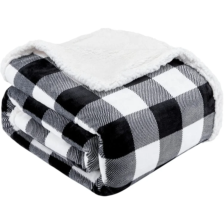 Fuzzy Fluffy Soft Cozy Blanket, Fleece Flannel Plush Blanket Sherpa Red and White Buffalo Plaid Throw Blanket Quilt