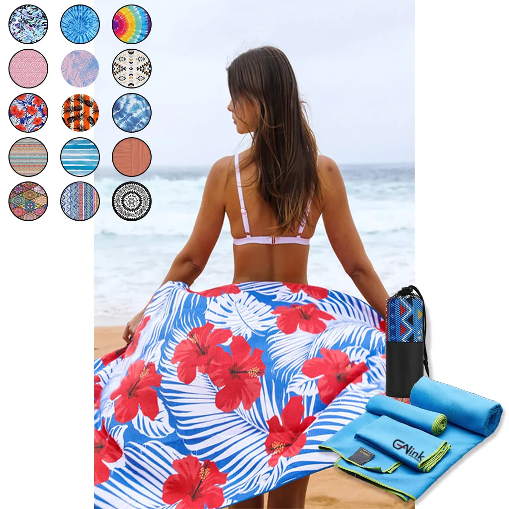 Ecofriendly Recycled Cotton Printed Beach Towel Absorption Custom Microfiber Beach Towel with Logo