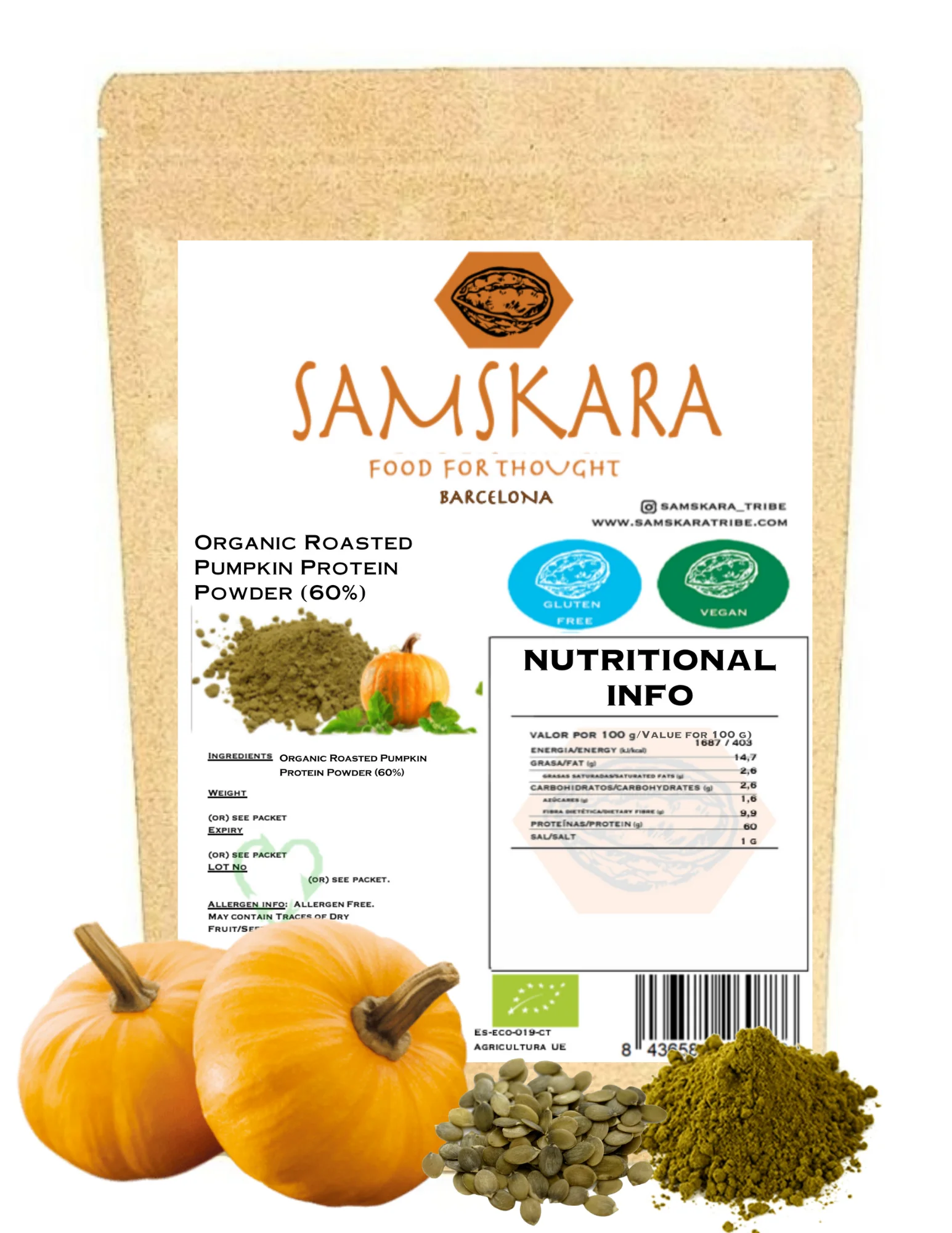 
Organic Roasted Pumpkin Protein Powder BIO Samskara Private Label Best Biodegradable Packaging 