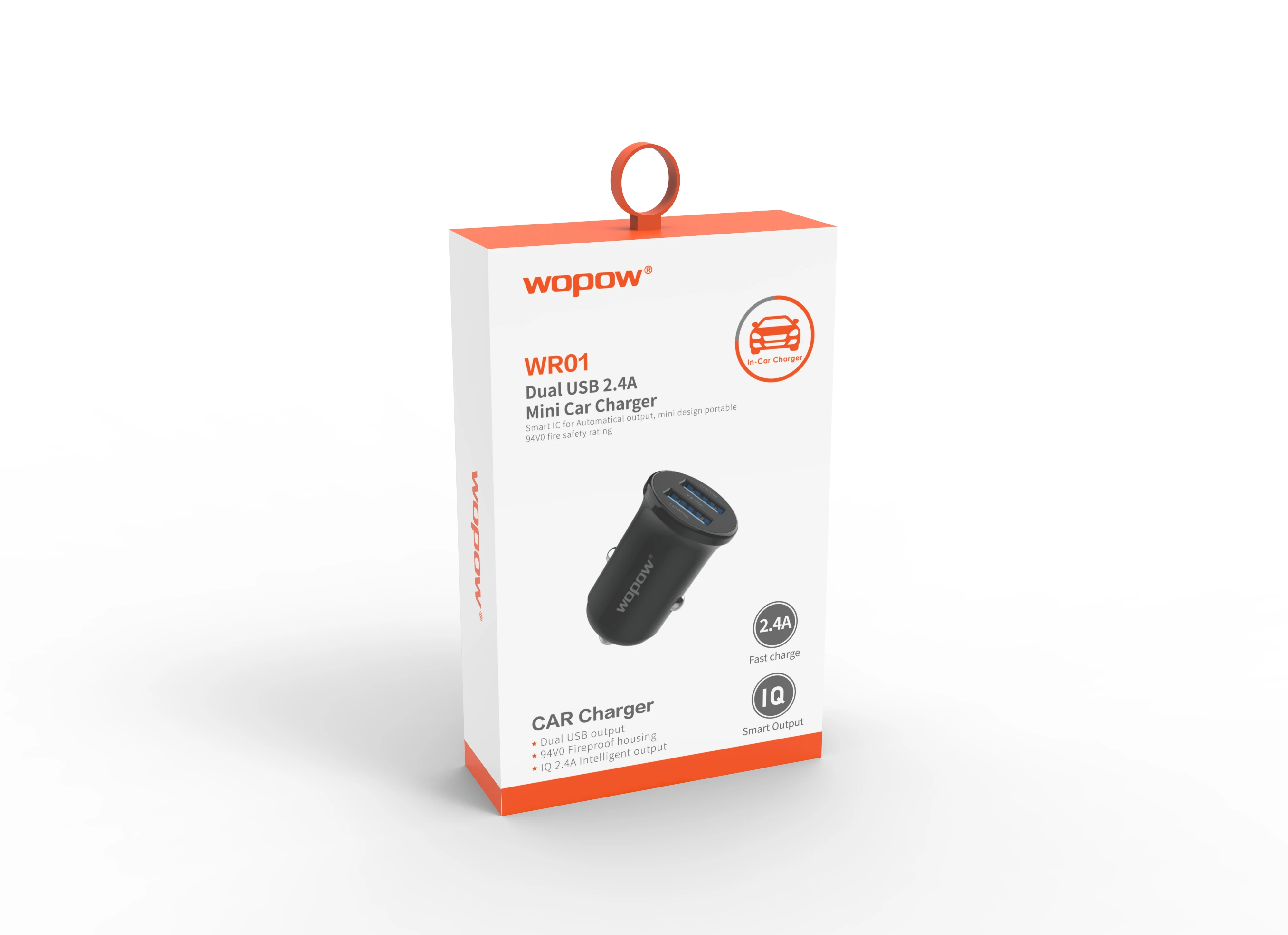 Wopow 2021 IQ2.4A  2 USB Car Charger  Material 94V0 Anti-fire PC DC5V2.4A IQ 12W MAX