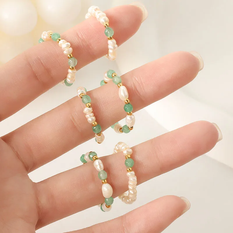 Baroque Beaded Natural Freshwater Pearl Spring Ring Colors Bead Adjustable Rings French Vintage Minimalist Jewelry Elastic Ring