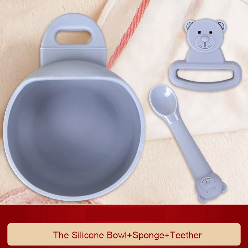 Baby Feeding Suction bowl Silicone Bowls Suction Silicone Bowl set with Spoon and teether for kid