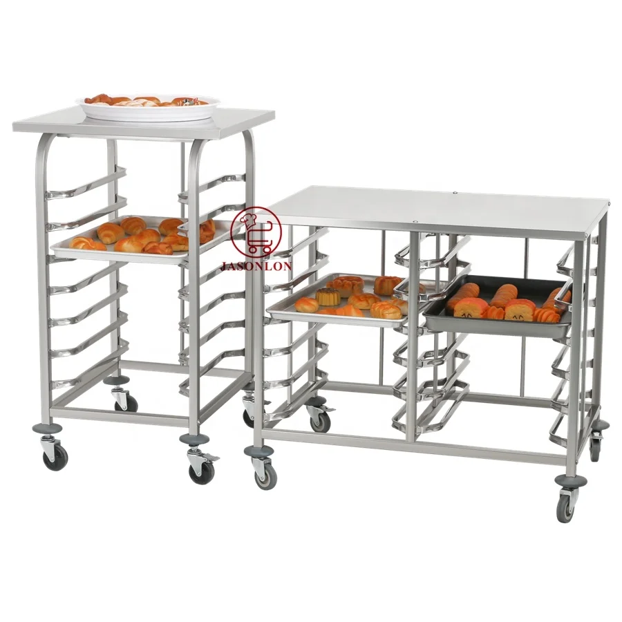 7Tiers Economical Double Lines With Table Stainless Steel Plate Storage Trolley Cart Dish Collecting Trolley Rack For 60*40cm