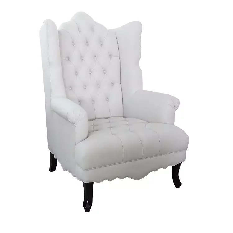 Wholesale Furniture French Hotel furniture or living room rubber wood legs beige Linen leather club chair