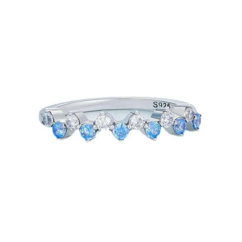 Rainbowking 925 silver original classic personality blue and white zircon fresh and smart jewelry ring for women