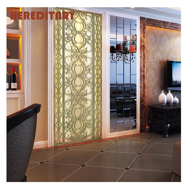 Gold color customized laser cut aluminum screen partition room divider decoration