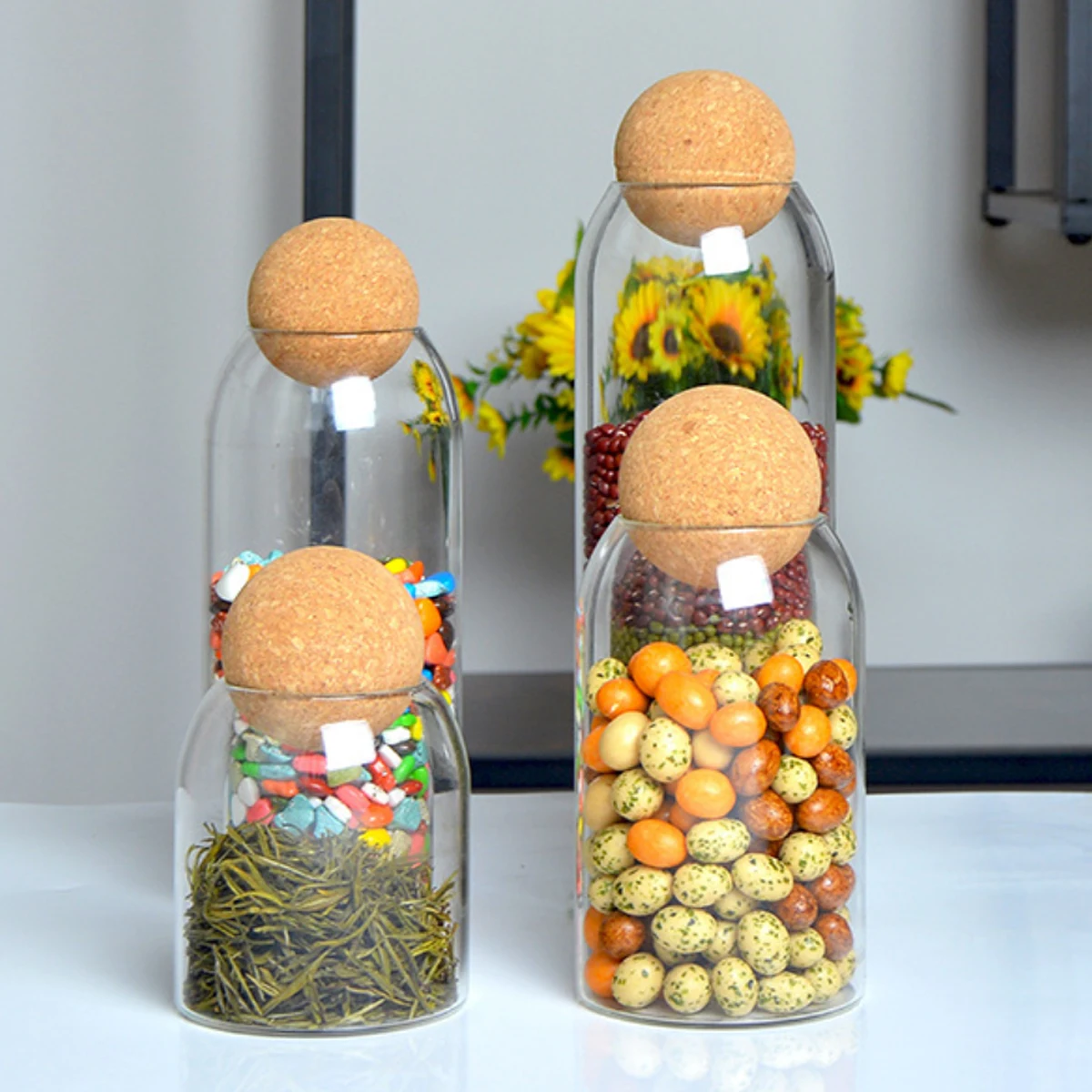 One Stop Shopping Various Sizes Premium Tea Spice Jar Kitchen Food Storage Containers Set Bottle Glass Jar With Cork Lids
