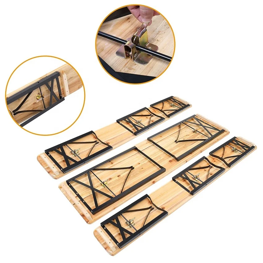 Perfect Quality 3 Legs Outdoor Beach Picnic Folding Wooden Beer Table Set with Benches