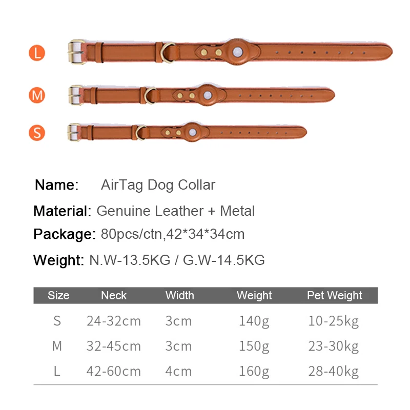 Wholesale Customizable Leather Dog Position Collar Tracker Case Lined Polyester For AirTag