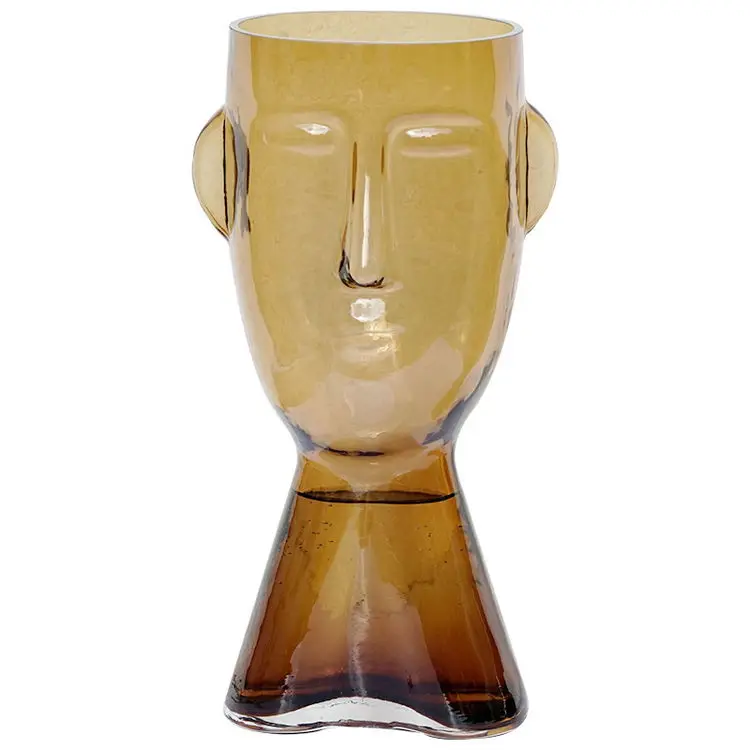 Hot Sell Modern Farmhouse Decor Creative Design Glass Vasen Tall Hydroponics Long Face Vase Livingroom Decoration