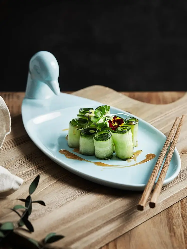 
11/5000 Chinese style is lovely duck modelling irregular ceramic plate modern irregular plates irregular snack plate 