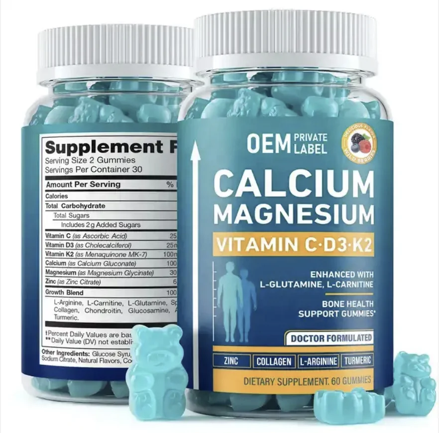 OEM Private Label Calcium Vitamin D3 Magnesium Gummy Bone Strength Nutritional Supplements Magnesium Glycinate Gummies