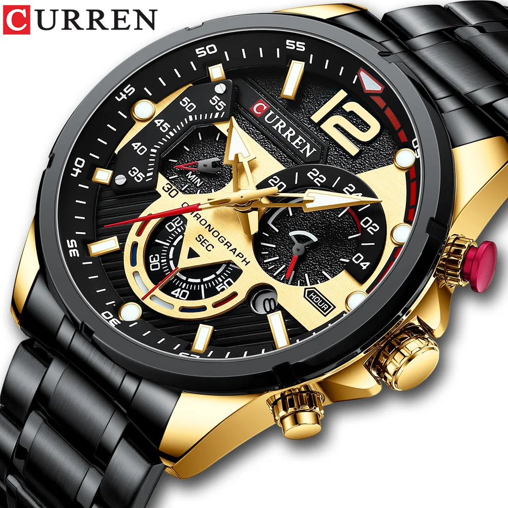 CURREN 8395 Men Business Watch Date Chronograph 24 Hours Display Stainless Steel Strap Quartz Watch