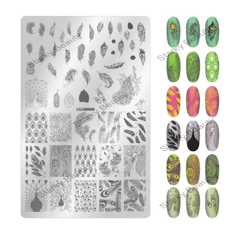 2024 Mix Designs Big Size Flowers Image Nail Metal Stamp Plate fashion nail art Template Stencils