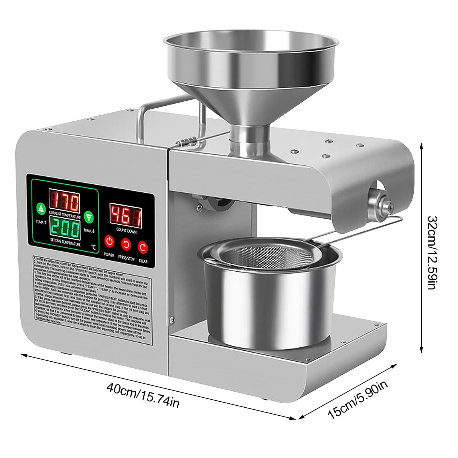 Electric Oil Press Machine 820W Automatic Oil Press Household Commercial Grade Stainless Steel Oil Press Machine