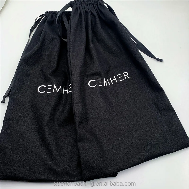 Grosgrain Ribbon Drawstring Black Cotton Canvas Hair Dryer Packaging Bags 100% Cotton Doll Toys Dust Bags Wholesale