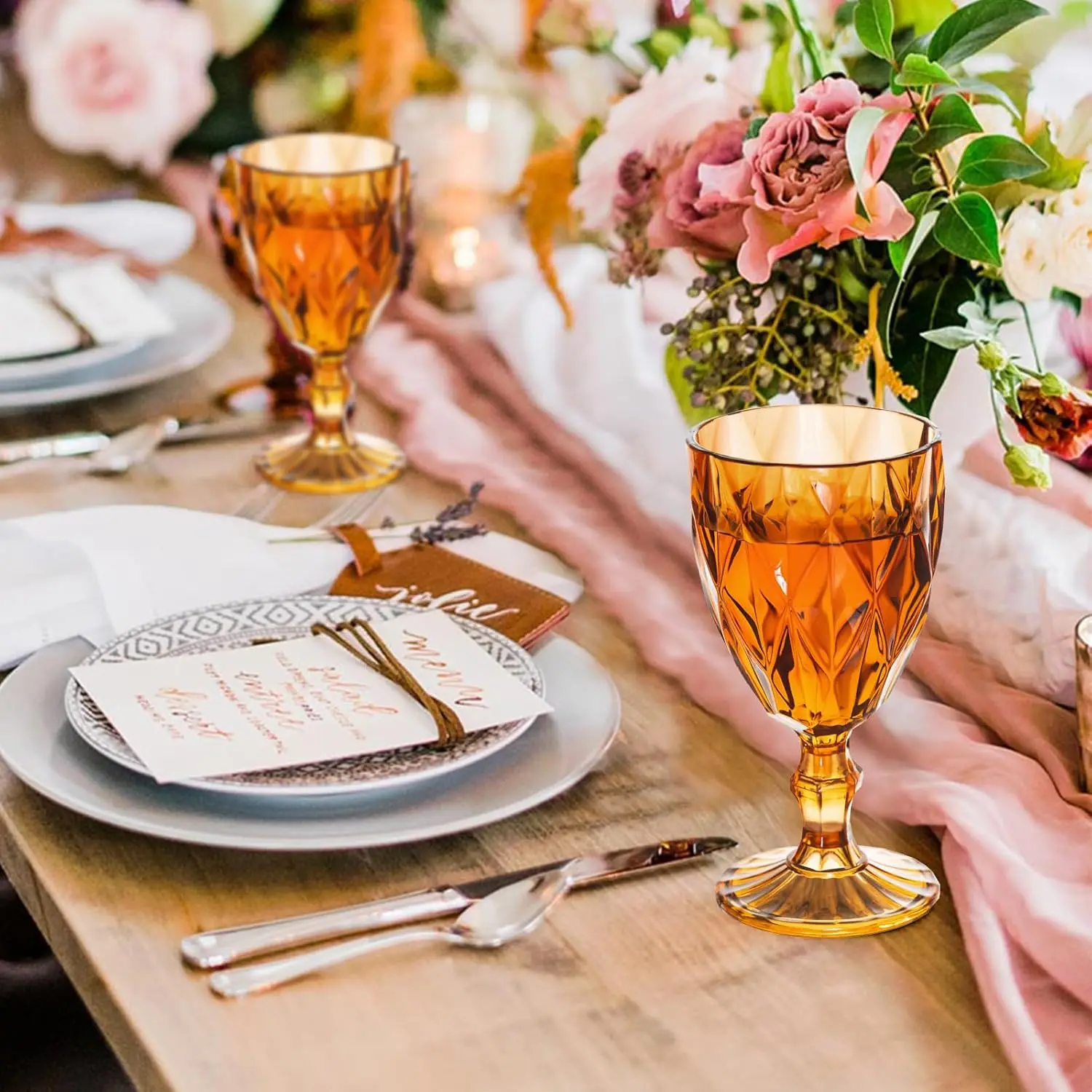 12 Ounce Vintage Unique Embossed Pattern Unbreakable Stemmed Colored Water Wine Glasses Goblets for Wedding Party Bar