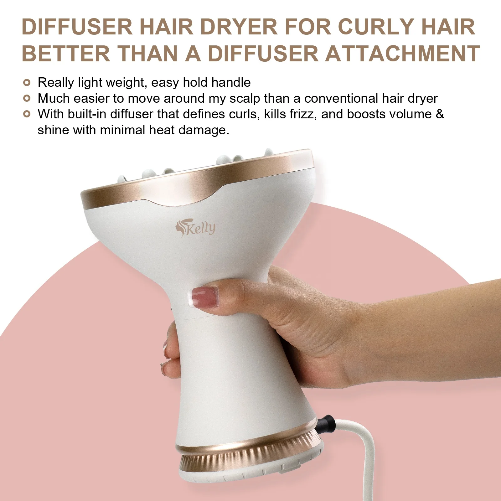 Diffuser Hair Dryer for Curly Hair Secador difusor para pelo rizado Secador difusor para cabelos encaracolados