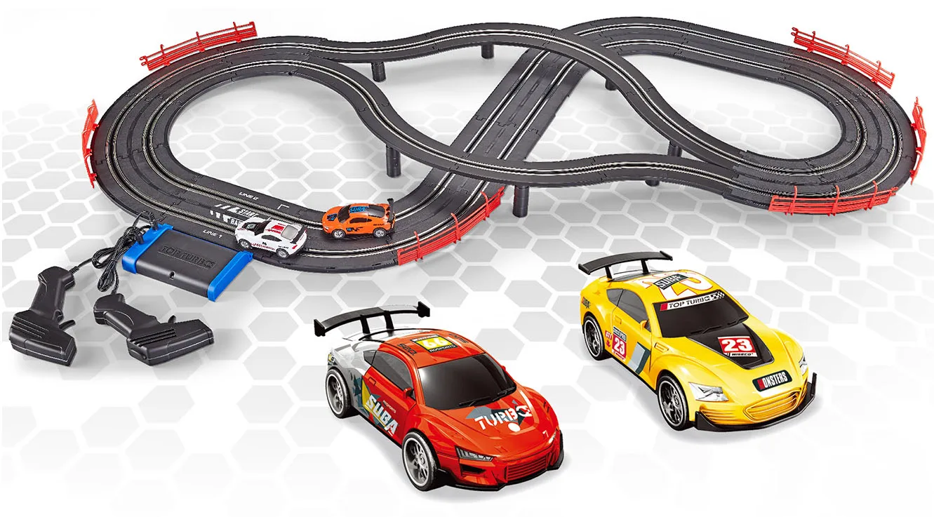  Electric Racing Tracks for Boys and Kids Including 2 Slot Cars 1:43 Scale with Headlights Dual Race Car Track