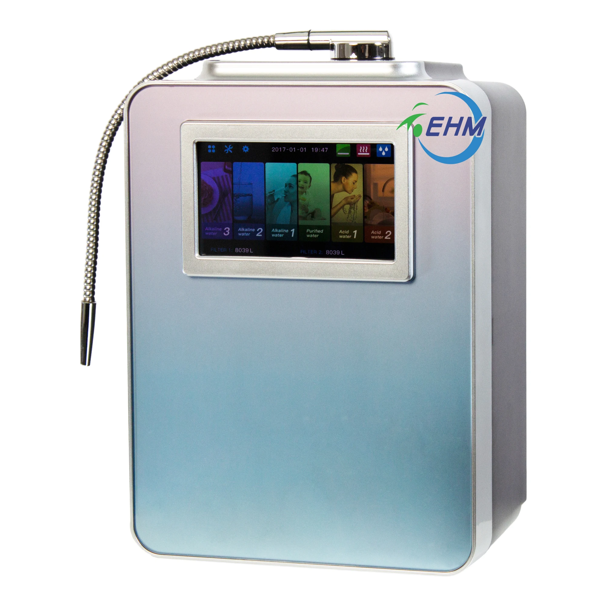 Alkaline water filtration ionizer machine Kangen water- pH 2.8-11.2 - 8 large titanium with platinum coating plates water ionize