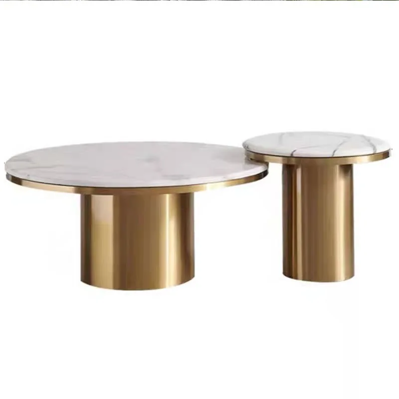 OEM Manufacture Contemporary Round Nesting Coffee Table Bent  Gold Metal Side Glass Marble Stone Coffee Table Set Nesting Table