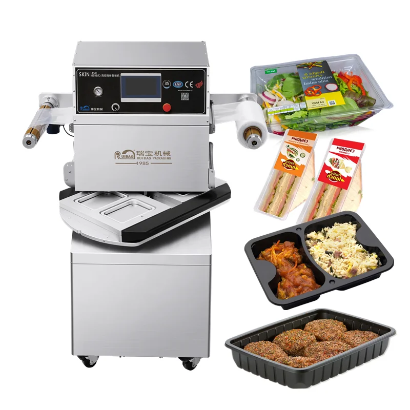 new design Ruibao automatic vacuum nitrogen packaging machine tray sealer nitrogen flush for meat cheese fish