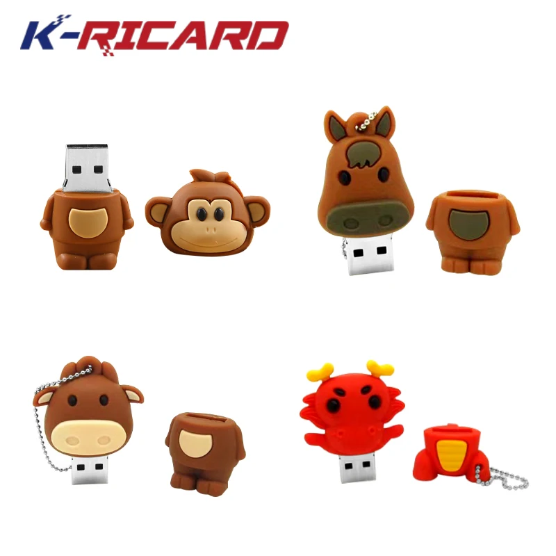 Wholesale Cartoon Tiger 3D USB2.0 Flash Drive 2GB 4GB 8GB PVC Animal Pig Cattle Pendrive