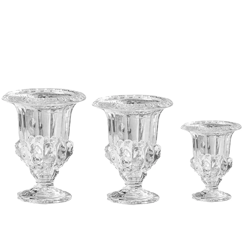 Embossed Diamond Short Stem Luxury French Goblet Glass Vase