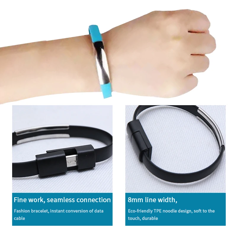 
2020 New Product Bracelet Data Cable Wholesale Fast Charger Micro USB Data Cable Mobile Phone Charging Data Line Bracelet Cable 