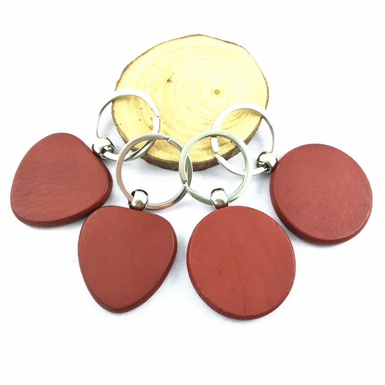 Imitated mahogany red wood keychains heart shaped round circle keychains,plain wooden keyring custom logo real esate promote