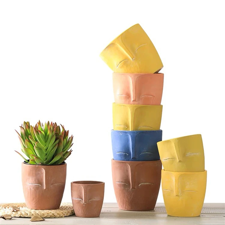 Nordic style modern colored planter garden decorative concrete garden pot custom face cement flower pots
