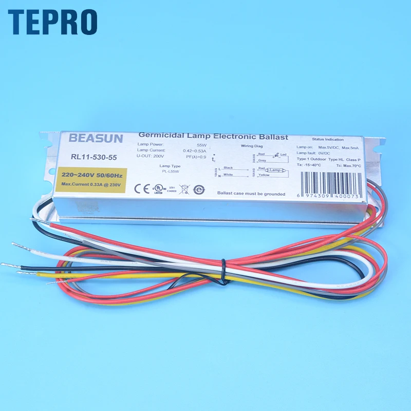RL11-530-55 кварцевое стекло озоновый УФ-Амальгама дезинфекционный стерилизатор бактерицидная лампа электронный балласт для очистки воды
