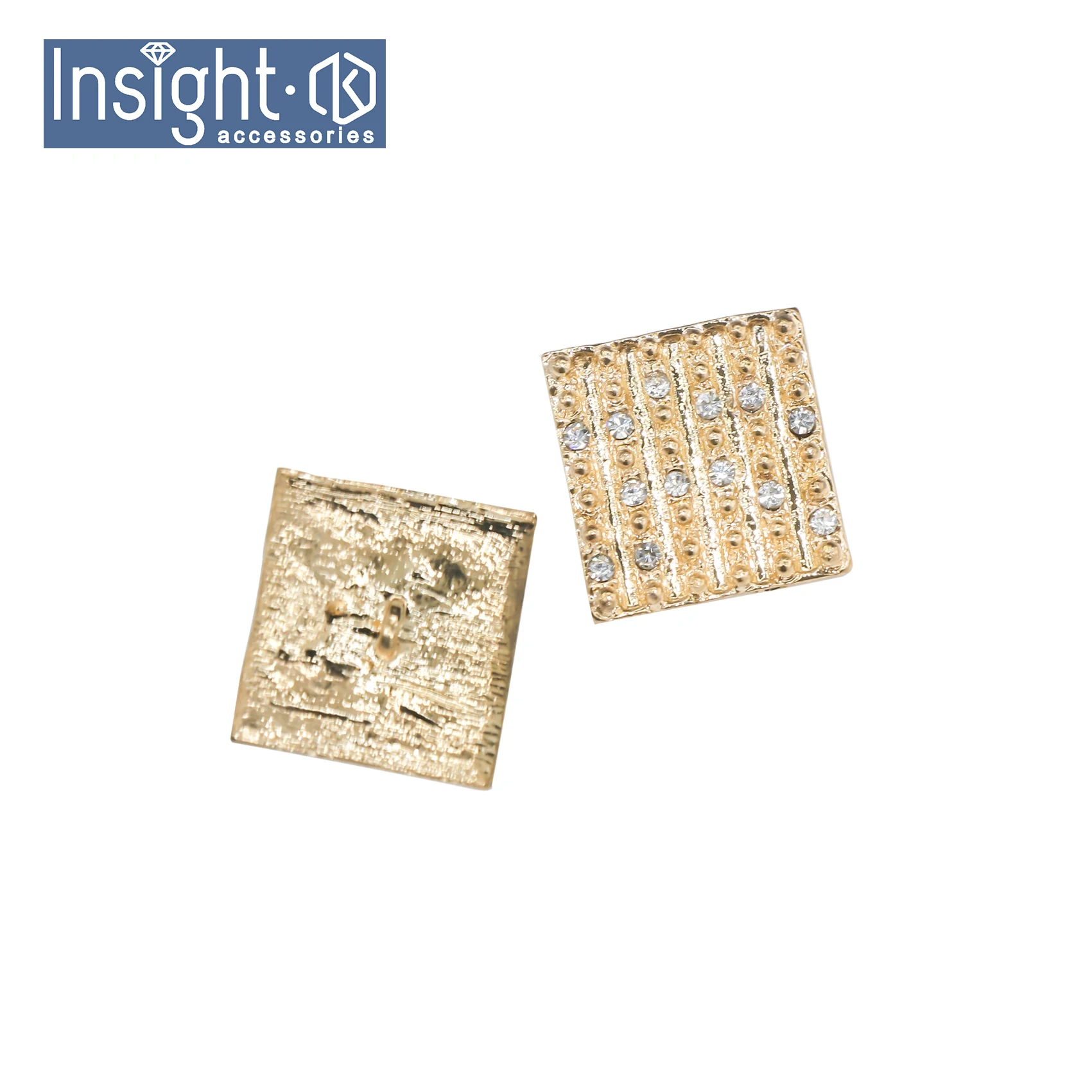 Hot Accessories Shirt Button Fashion Square Buttons Gold Rhinestone Buttons  For Coats