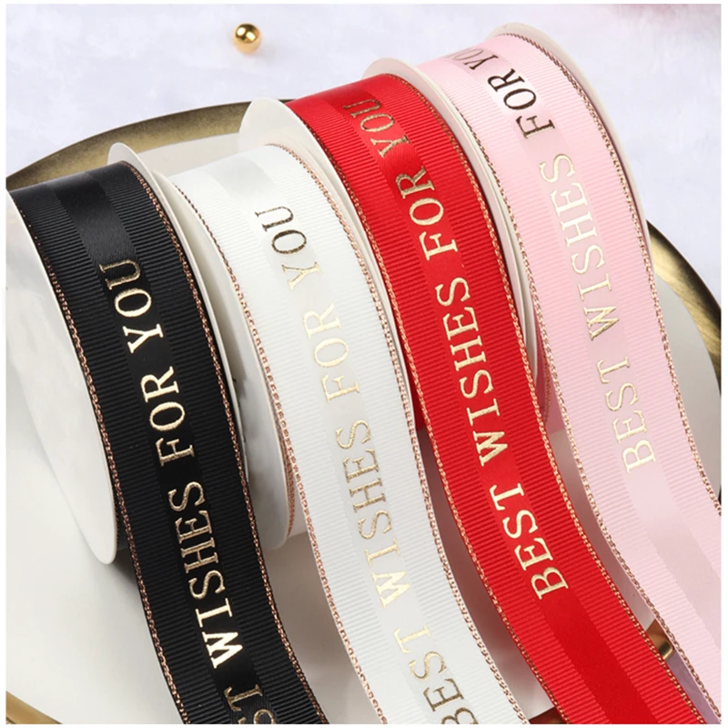 Luxury 9MM to 38MM Grosgrain Pink Rose Gold Edge Satin Ribbon