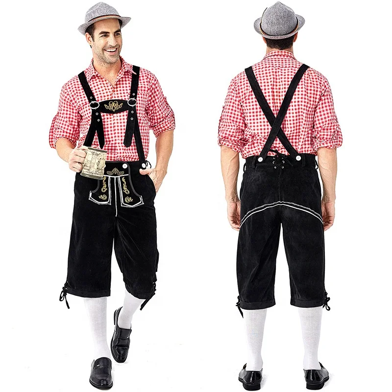 Amazon German Halloween Red Plaid Shirt Overall Bavarian Traditional Festival Party Men Oktoberfest Costume