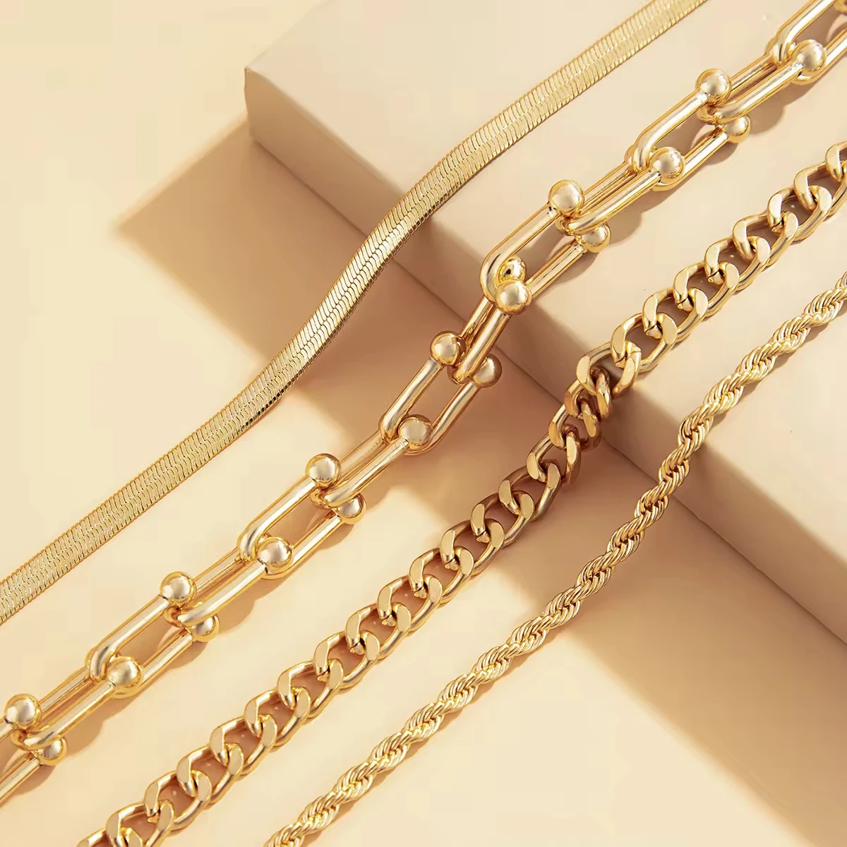 Layered Fringe Necklace Set Vintage U-Shaped Clasp Twisted Rope Chain Boho Cross-Border Accessory