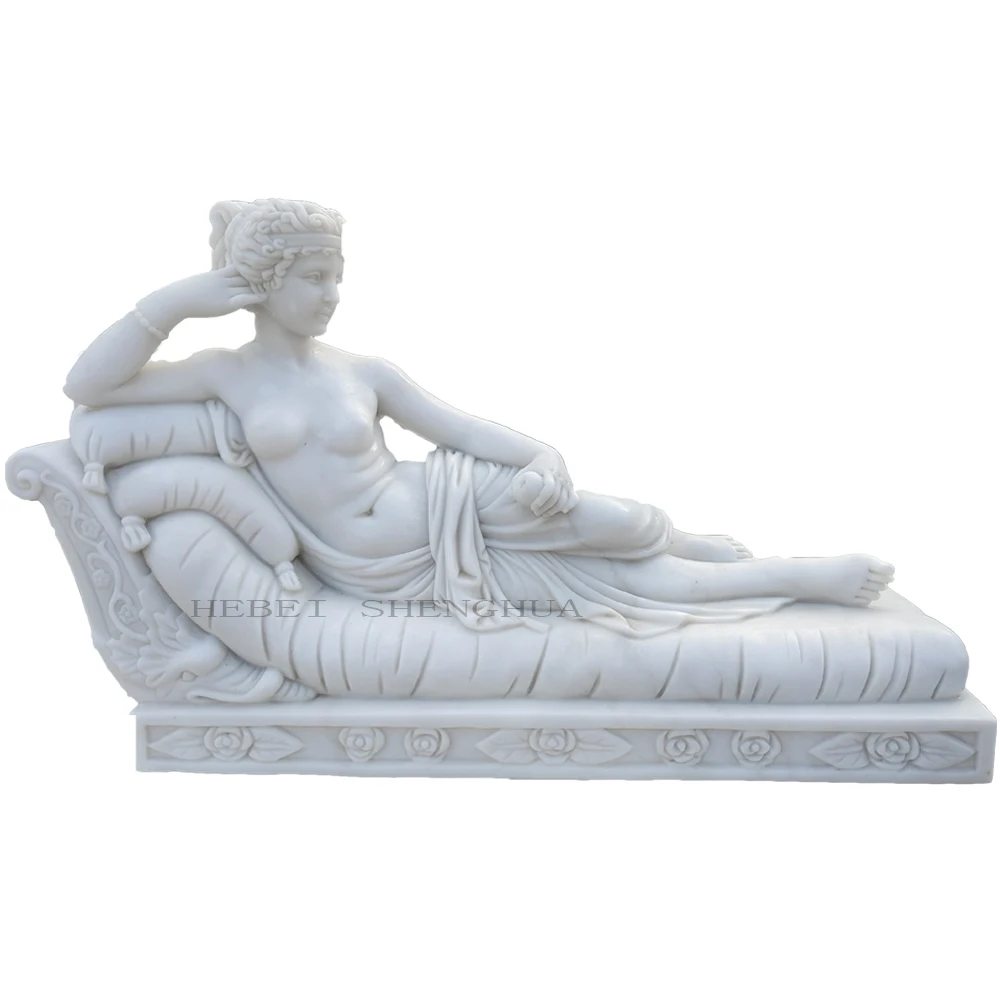 White Marble Hand-Carved Lying Woman Statue For Sale