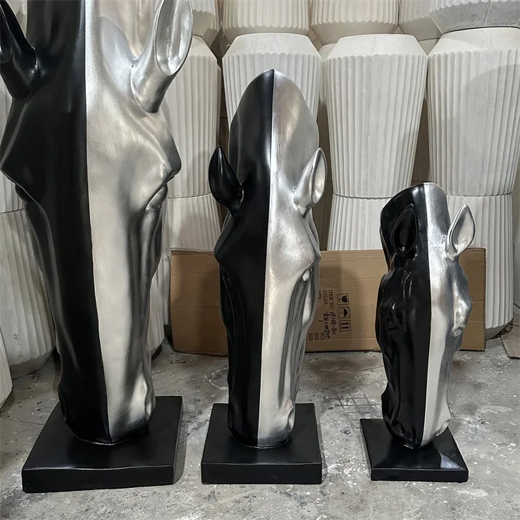 Large Indoor Bronze Horse Head Sculpture Statue Black and Silver Color for Home and Company